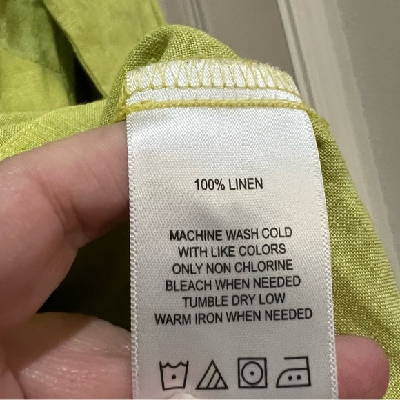 Foxcroft 14W Relaxed Chartreuse 100% Linen Long Sleeve Button Down Shirt - Picture 6 of 6